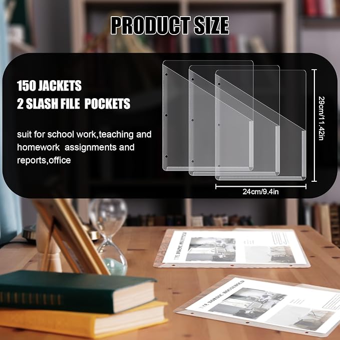 Seajan 150 Pcs Pocket Folders for 3 Ring Binder Clear Plastic Folders Sleeves - Image 2