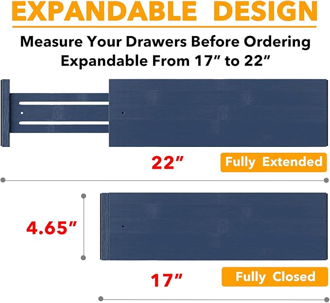 SpaceAid Bamboo Dresser Drawer Dividers 6 Pack, 4.65“ High Adjustable 17“-22” - Image 3
