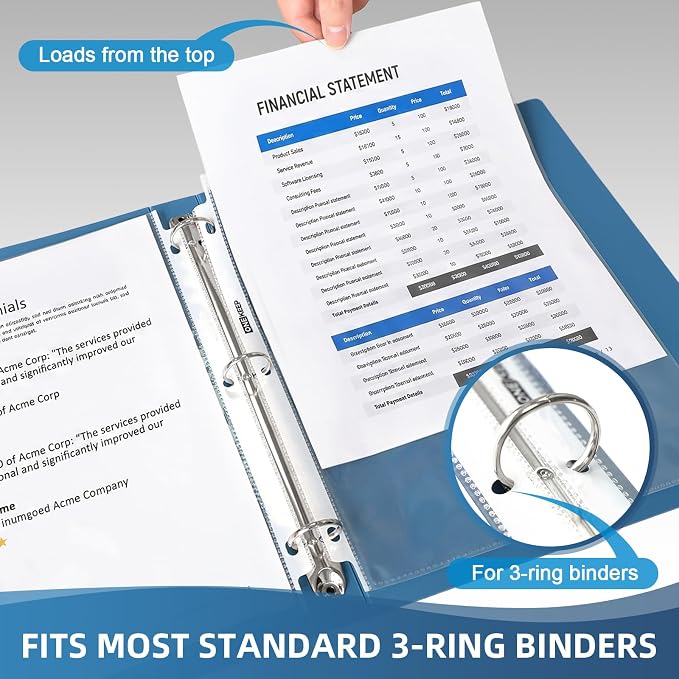 100 Pack Sheet Protectors, Top Loading Reinforced 3-Hole Page | Protectors - Image 4
