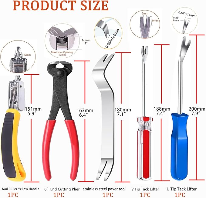 Upholstery Staple Remover Staple Puller Tack Puller Nail Remover Tool Set - Image 2