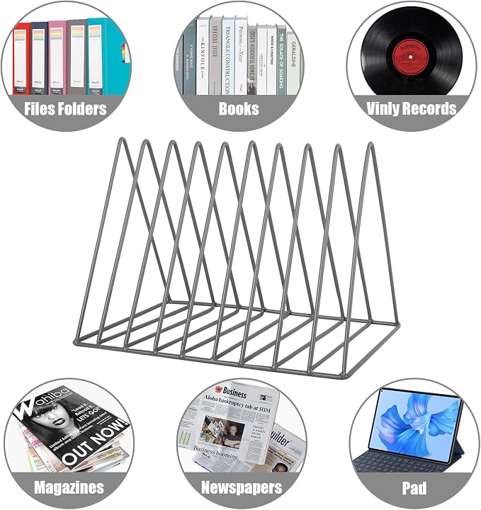 EASEPRES Vinyl Record Holder Storage, 9 Slot Metal Magazine Book Album Display - Image 4