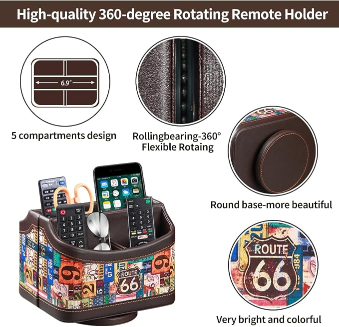 PUSU Remote Control Holder, Colorful Pattern Nightstand TV Caddy, PU Leather - Image 3
