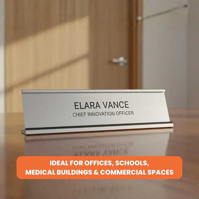 2" x 8" Aluminum Office Desk Nameplate Sign Holder 5 Pack - Image 3
