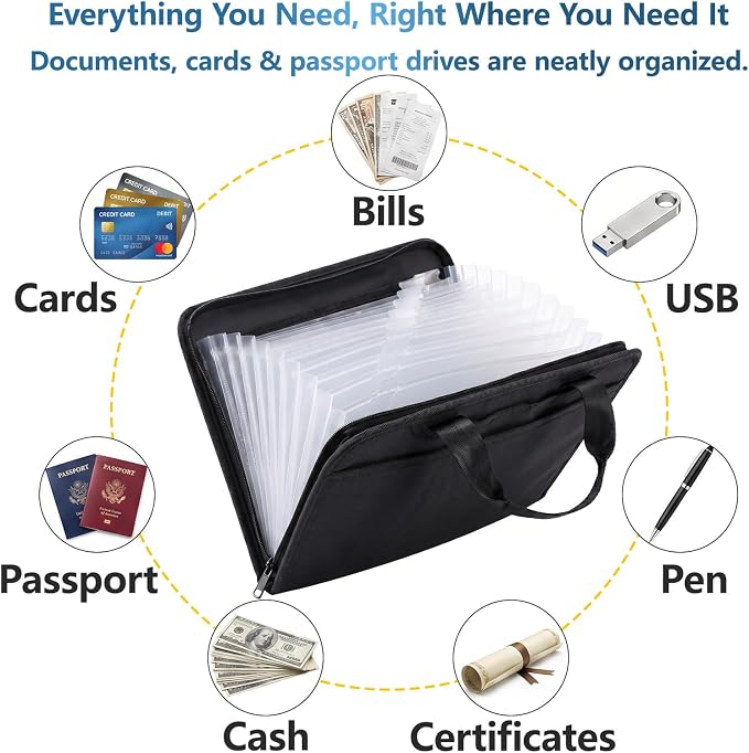 Fireproof Accordion File Organizer Bag A4 13 Pockets Expandable Document Folder - Image 2
