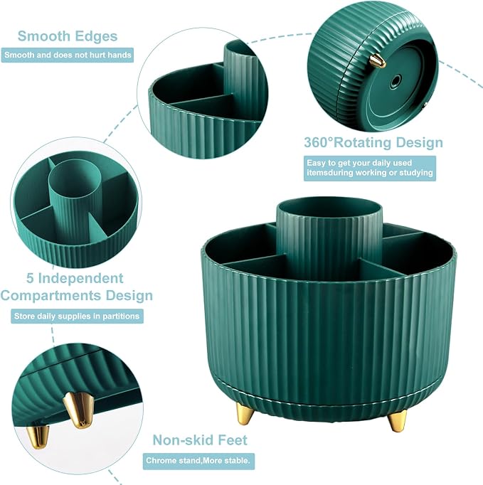 Cayxenful Pencil Holder For Desk, 5 Slots 360°Degree Rotating Desk Organizers - Image 2