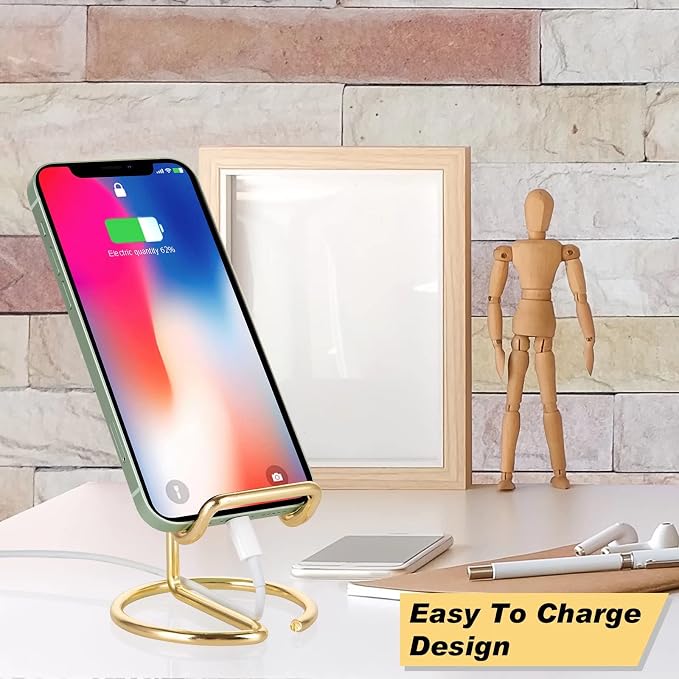 ROPOSY Cell Phone Stand for Desk, Cute Metal Gold Cell Phone Stand Holder Desk - Image 3