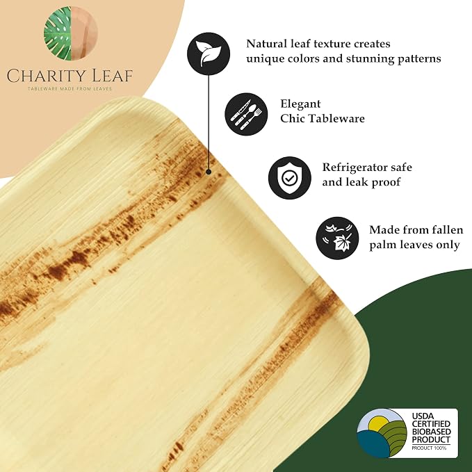 Charity Leaf Disposable Palm Leaf 14" x 10" Trays Bamboo Like Serving Platters - Image 5