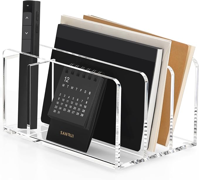SANRUI Acrylic Mail Organizer, 3 Compartments Clear File Holder by SANRUI