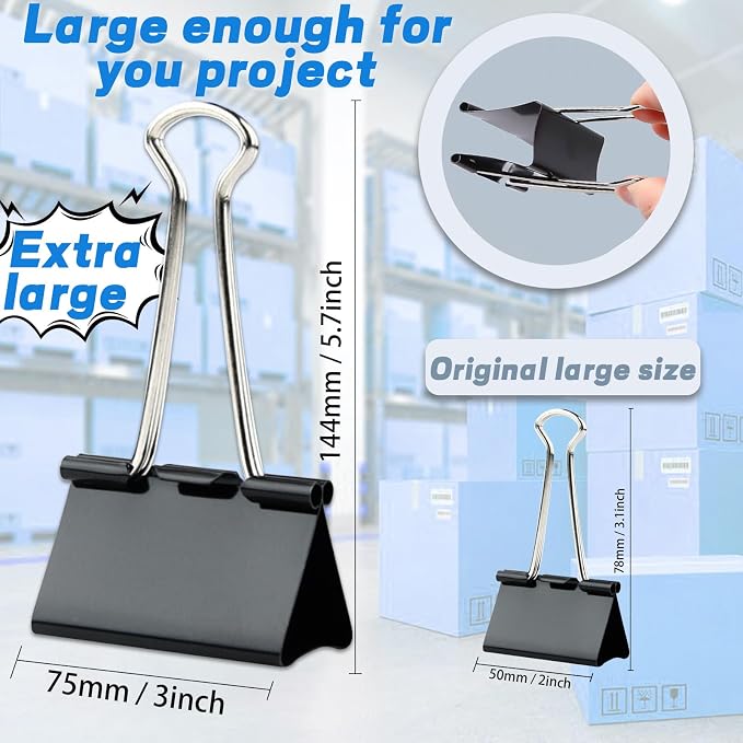 TOTDTDA 3 Inch Extra Large Jumbo Binder Clips, Heavy Duty Paper Clamps - Image 2