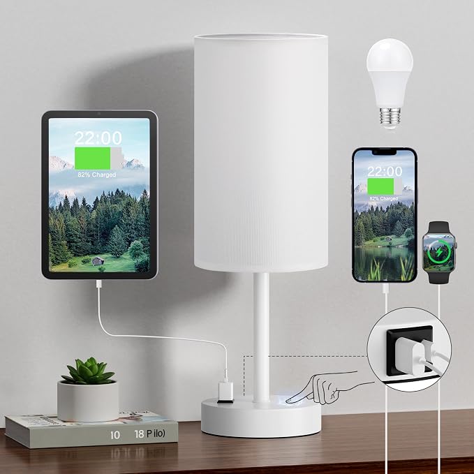 Fenmzee White Nightstand Bedroom Lamp - Image 8