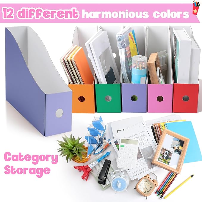 Colarr 48 Pcs Cardboard Magazine Holders 12 Colors Magazine Storage Box - Image 3