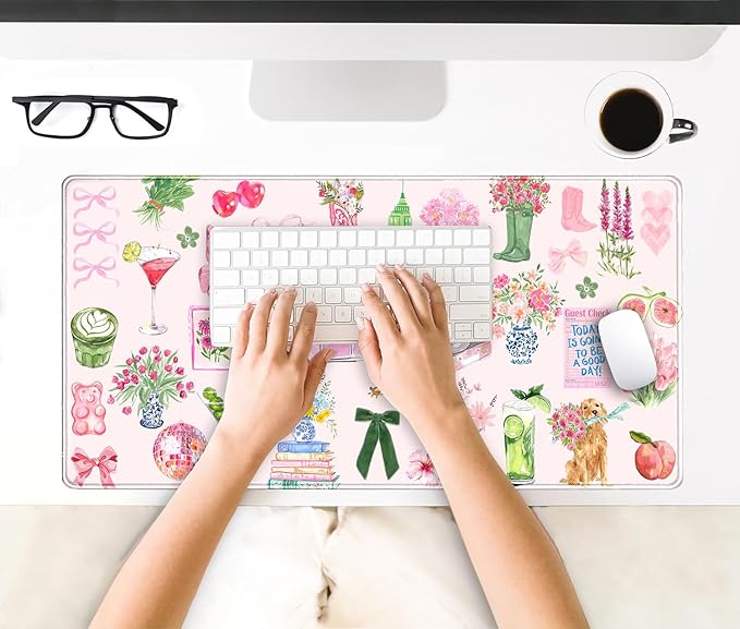 Pink Pastel Floral Desk Mat Cute Kawaii Retro Vintage XXL Large Mouse Pad - Image 4