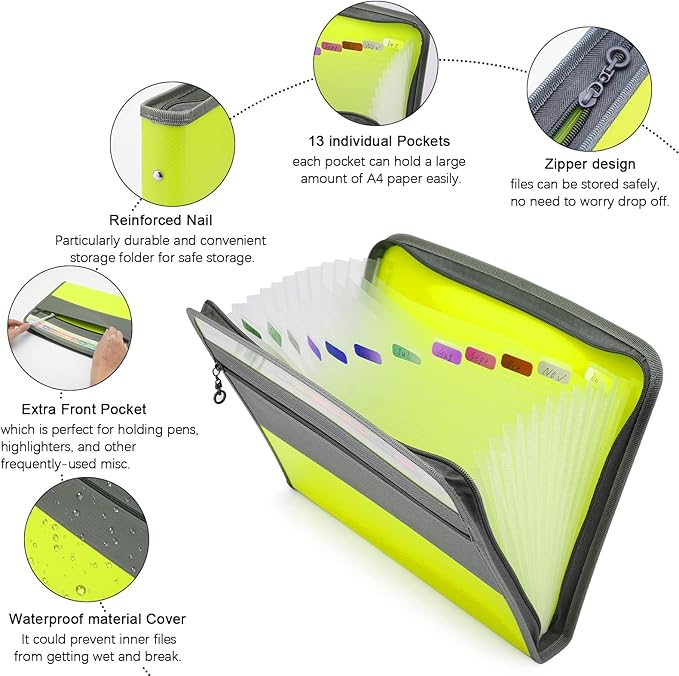 NAFY Expanding File Folder, 13 Pockets Document Organizer - Image 3