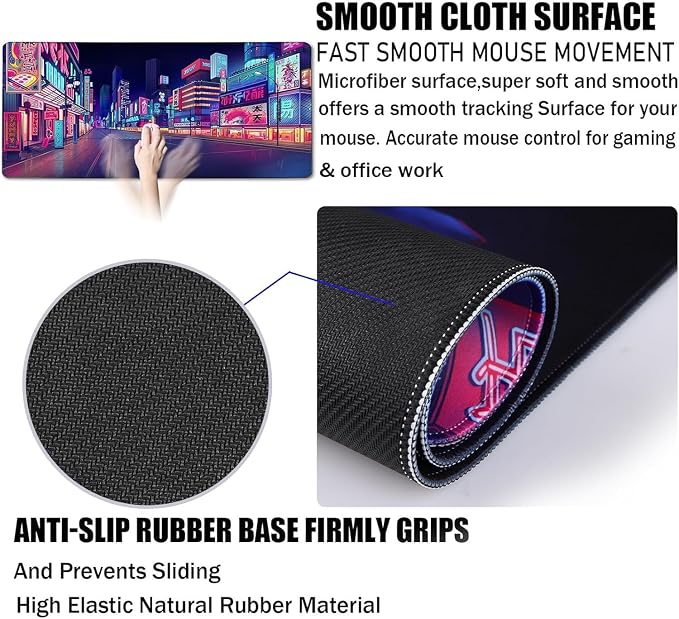 Japanese City Big Desk Mat Large Office Desk Pad, Durable Extended Mouse Mat - Image 4