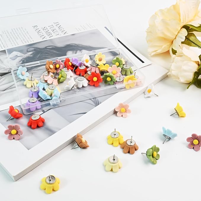 50 Cute Flower Push Pins Decorative Floret Thumb Tacks | - Image 3