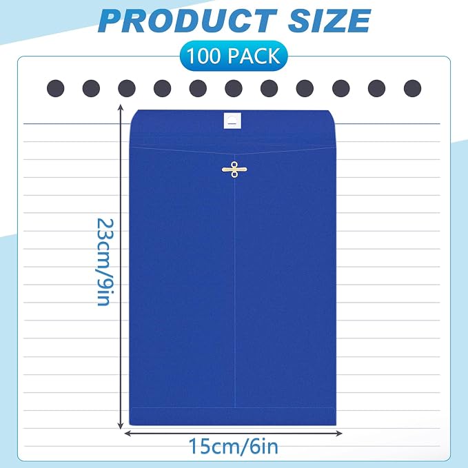 Geyee 100 Pcs Clasp Manilla Envelopes 6 x 9 Inch Gummed Colored Envelopes - Image 2