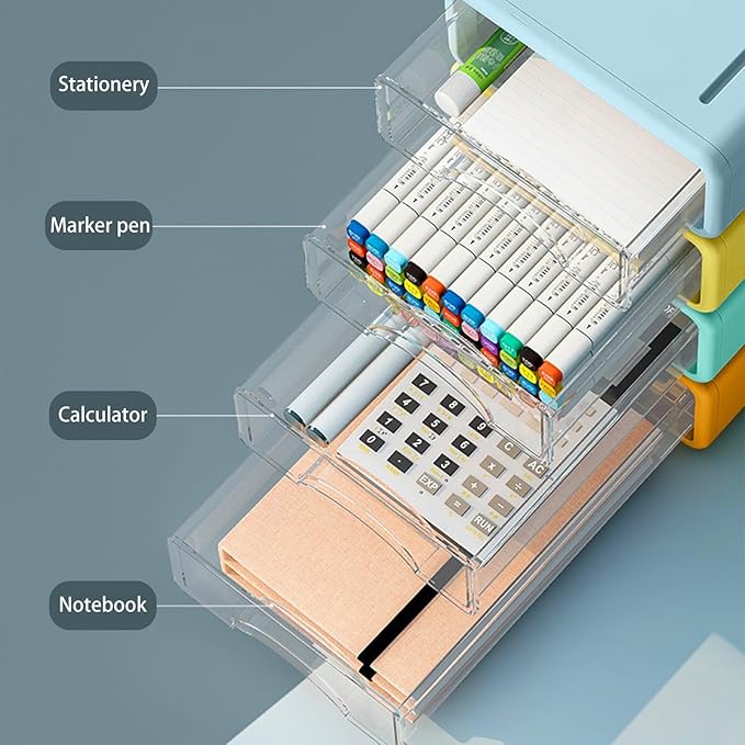 Desk Organizer with Drawers, Stackable Storage Drawers with Compartments - Image 4