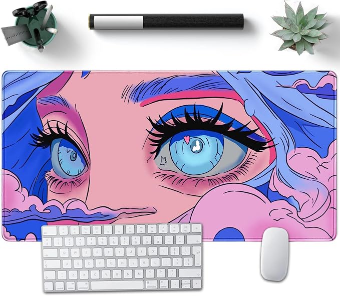 Anime Girl Loving Eye Desk Mat Desk Mat Pink Desk Pad Aesthetic Japanese Mouse by Nasdalgias