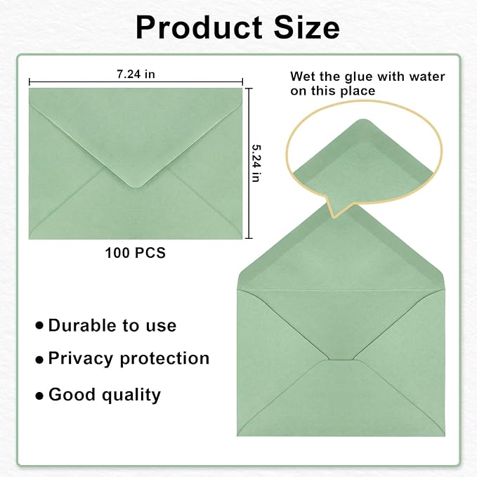 100 Pack A7 Envelopes, Sage Green Greeting Card Envelopes Self Seal, 5.24 x - Image 3