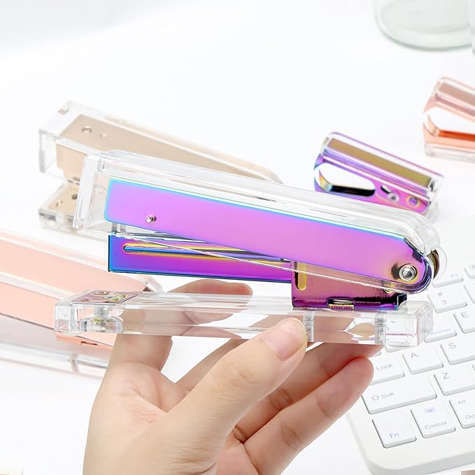 Clear Acrylic Rainbow Stapler Colorful Desktop Staplers - Image 2