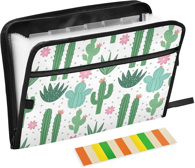 Expanding File Folder Cactus Pattern Accordion File Organizer 13 Pockets by ALAZA
