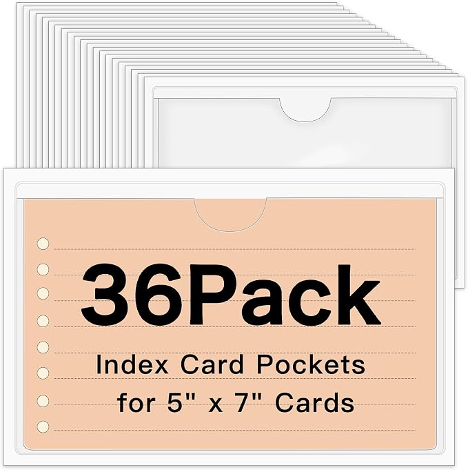 36 Pack Adhesive 5" x 7" Index Card Pockets by BESARME