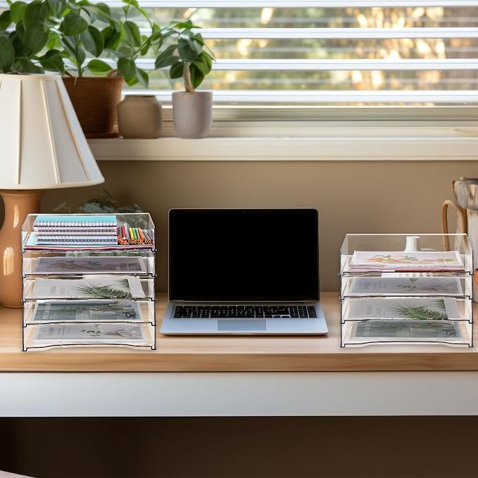 DoubleFill 12 Pcs Stackable Letter Tray Rectangular Plastic Desk Organizer 13 x - Image 6