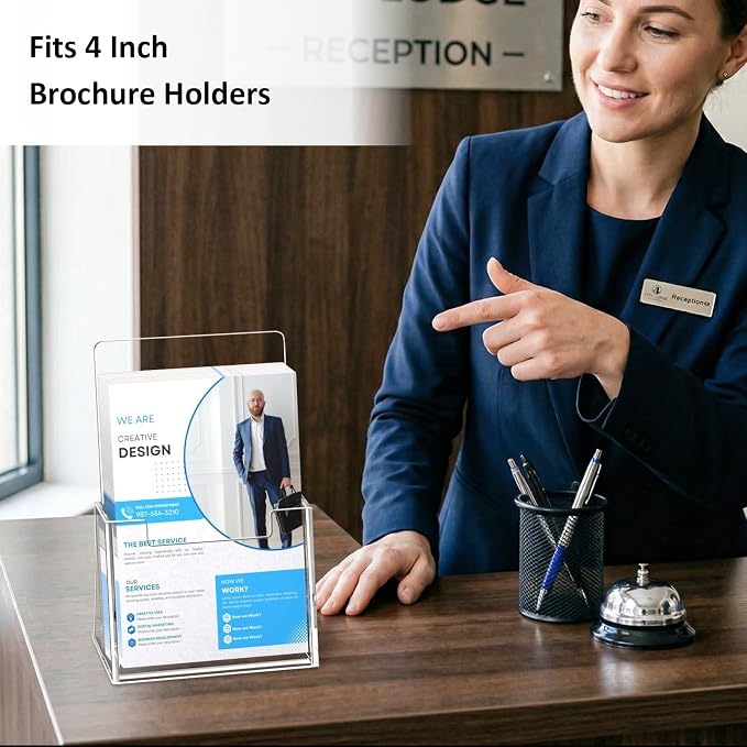 Acrylic Brochure Holder 4 Inch, 6 Pack Clear Brochure Display Stand, Plastic - Image 5