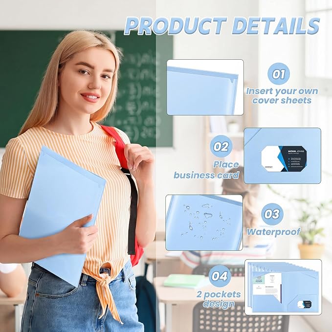 Henoyso 36 Pack Light Blue Plastic Folders - Image 4