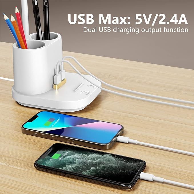 LED Desk Lamp with USB Charging Port Touch Control 3 Color Modes, Stepless - Image 4