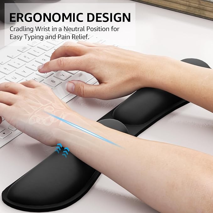 KTRIO Ergonomic Keyboard Wrist Rest, Memory Foam Wrist Support, Non-Slip Base - Image 2