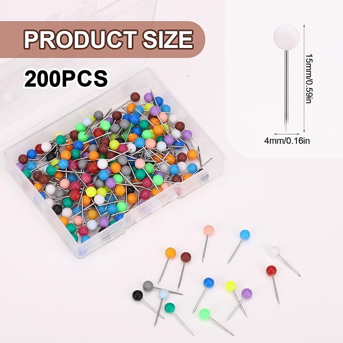 XIHIRCD 200pcs Map Push Pins, Map Tacks Round Head Push Pins - Image 2
