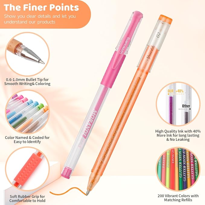 400 Pack Gel Pens for Adult Coloring Books, 200 Colored Gel Pen Include 200 - Image 3