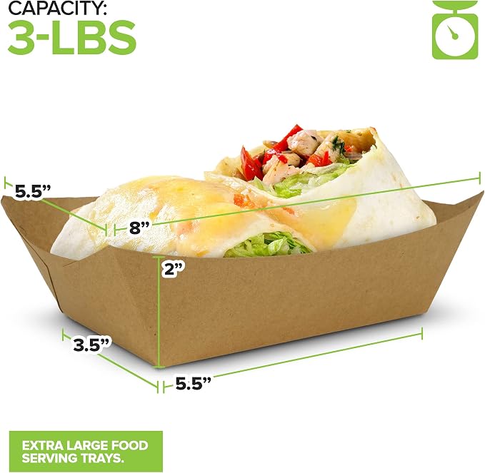 Stock Your Home [500 Pack Extra Large Disposable Brown Kraft Paper Food Trays - Image 3