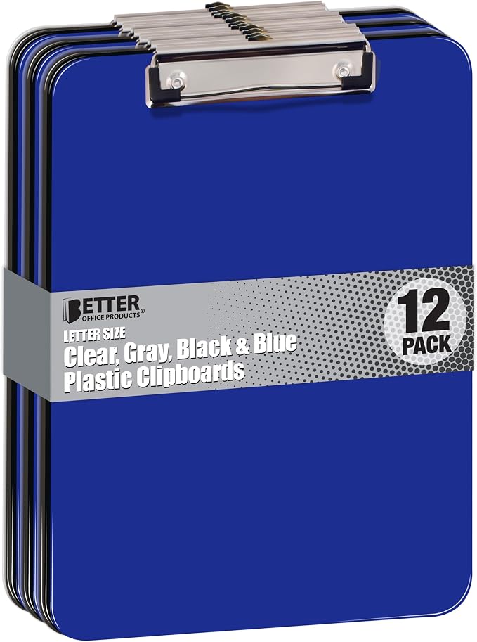 Better Office Products Assorted Colors Plastic Clipboards, 12 Pack, 12.5 x 9 by BetterOfficeProducts
