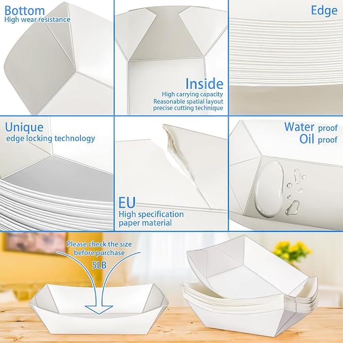 30 Pack Extra Large 5LB Paper Food Boats Trays Disposable Paper Boat, Heavy - Image 3