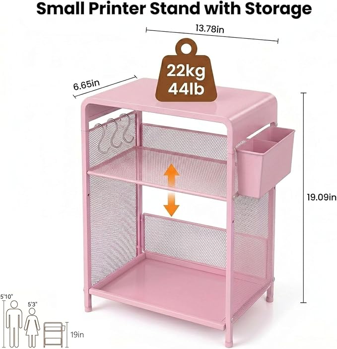 ECOLOVI 3 Tier Printer Stand for Under Desk, Height Adjustable Shelf Small - Image 2