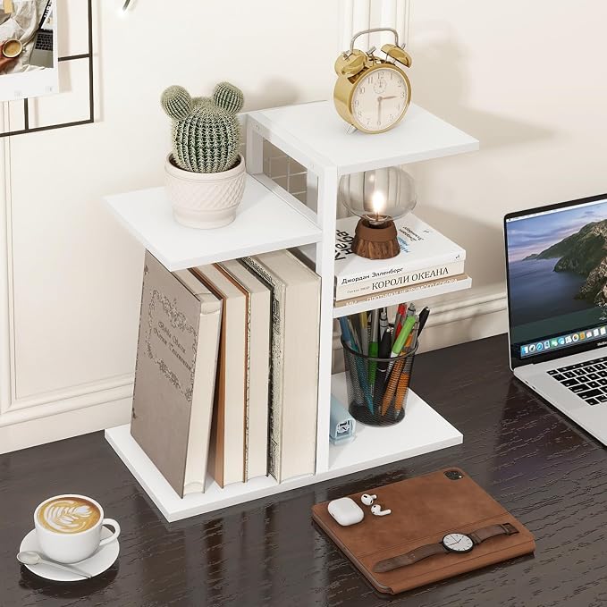 ELITEROO Desk Bookshelf, 4 Tier Wood Desktop Bookshelf, Adjustable Table Top - Image 2