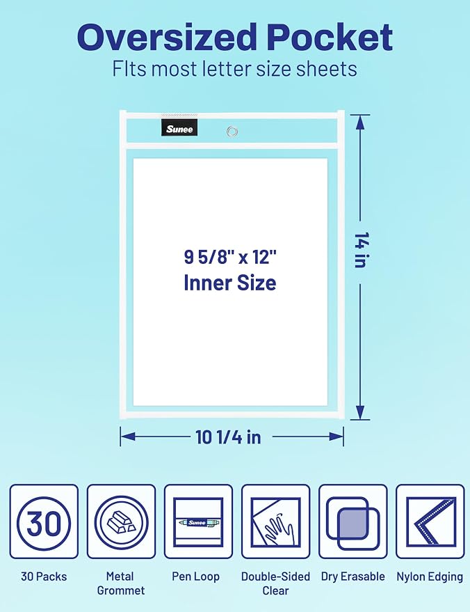 SUNEE 30 Packs Oversized Reusable Dry Erase Pocket Sleeves - Image 2