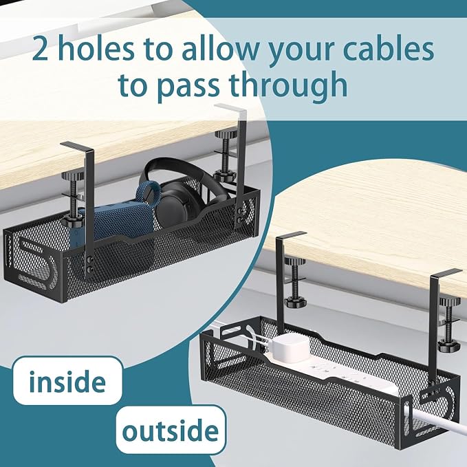 Under Desk Cable Management Tray, No Drill Mesh Desk Cable Tray, Wire - Image 8