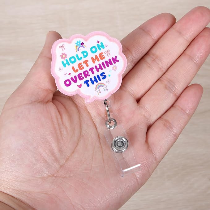 Hold On Let Me Overthink This Funny Nurse Badge Reel, Cute Retractable ID Badge - Image 2