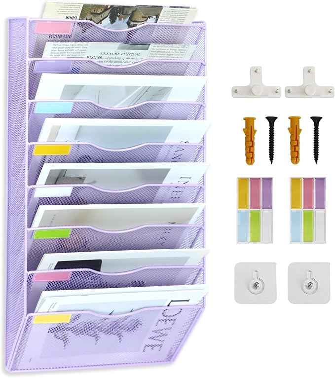 8 Pockets Mesh Wall File Holder Organizer Office Hanging File Folder Magazine by ideallife