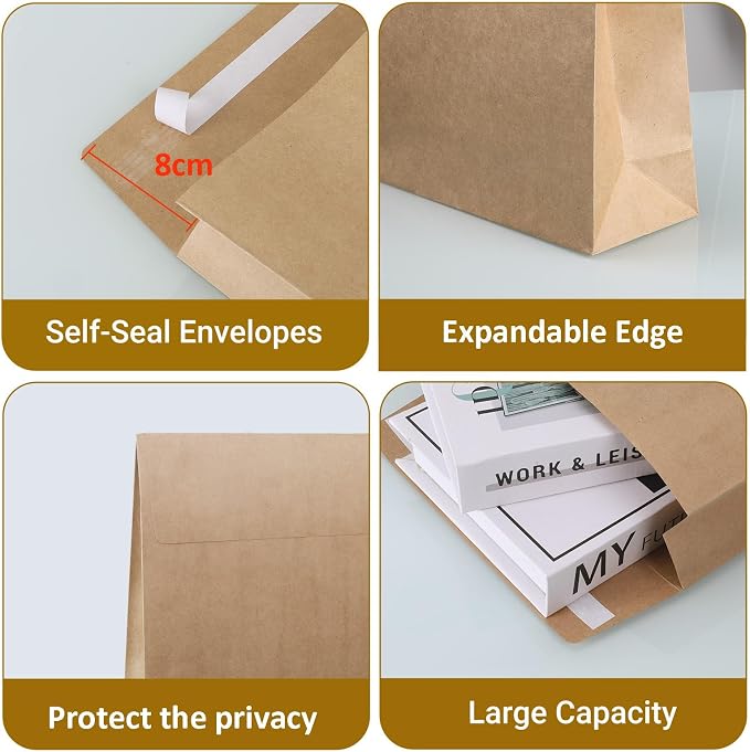 zmybcpack 25 Pack 10" x 15" Expandable Catalog Envelopes, Large Kraft Document - Image 3