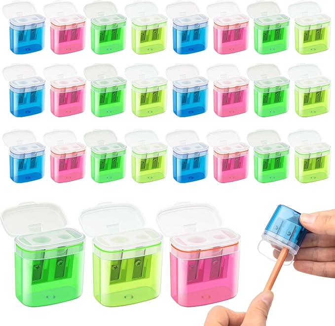 24 Pcs 2 Holes Small Manual Pencil Sharpener by JEFURE