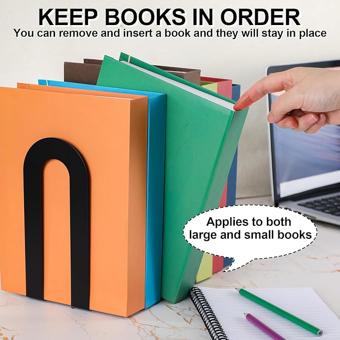 Chunful 6 Pcs Black Modern Metal Book Ends - Image 2