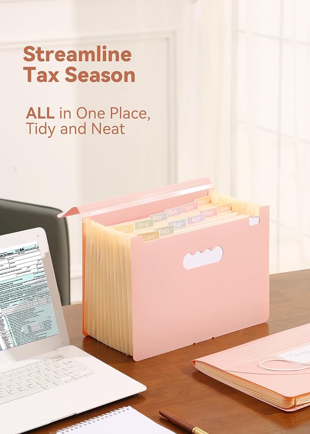 SortRax Accordion File Organizer 12 Pockets, Monthly Bill Receipt Tax Organizer - Image 3