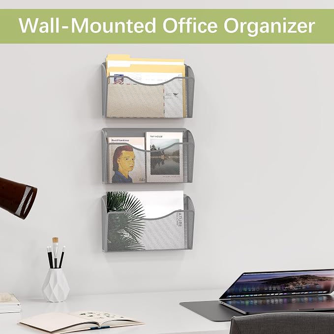 EasyPAG Wall File Organizer 3 Pack, Hanging File Organizer Wall Mount, Metal - Image 3