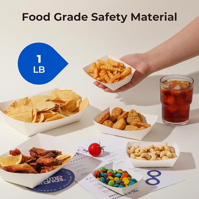 Fit Meal Prep [125 Pack 1 lb Paper Food Trays Heavy Duty Disposable Food Boats - Image 4