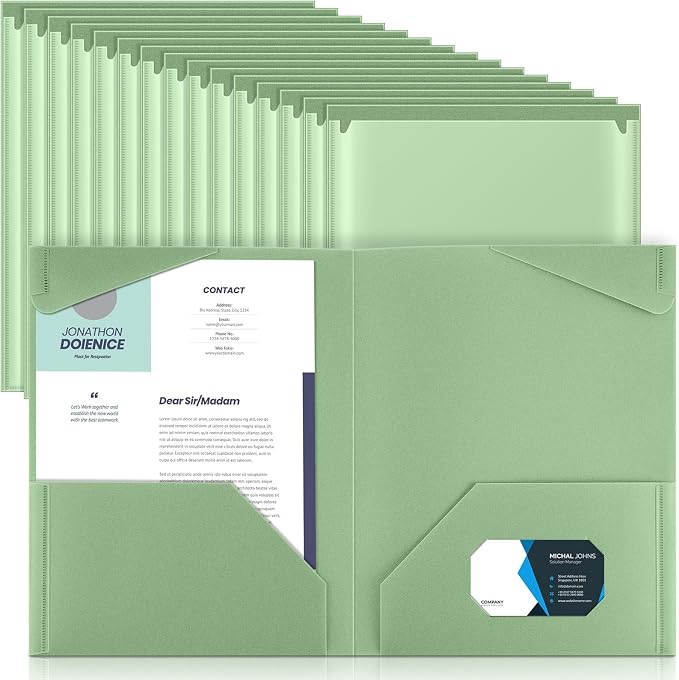 Henoyso 36 Pack Sage Green Plastic Folders by Henoyso