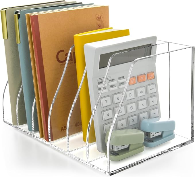 Acrylic Magazine File Holder, 6 Vertical Compartments Desk Document Sorter by Unknown